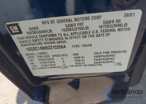 2002 Chevrolet Silverado 1500 z USA, uszkodzony, nr VIN 1GCEC14W82Z153564